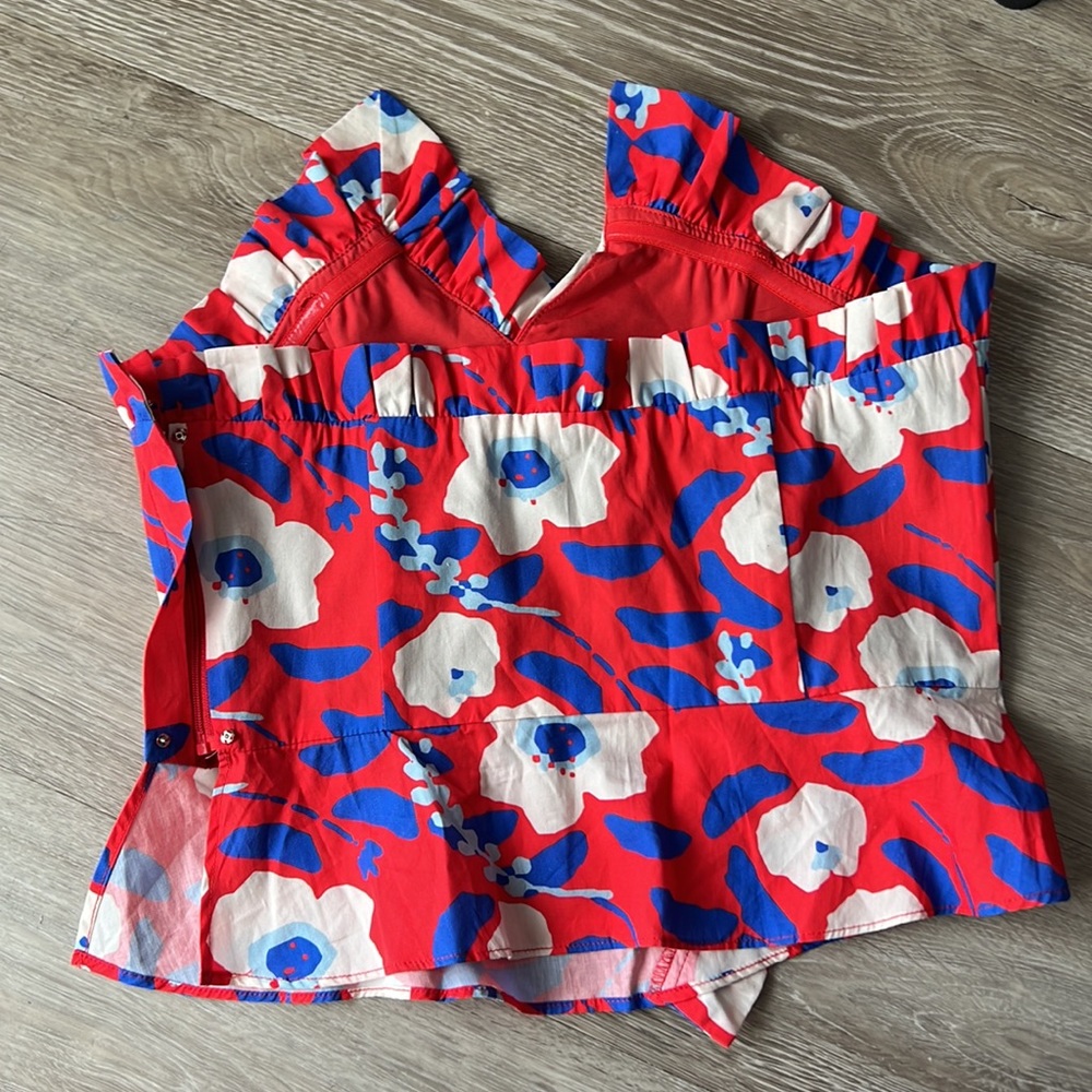 Anthropologie Hutch Motif Corset Top Floral Strapless Ruffle Red Blue size 6 NWT - Picture 4 of 9
